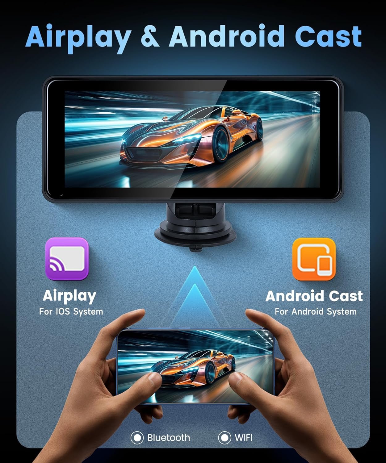 Wireless Carplay Screen Portable Car Stereo Android Auto Screen,  6.86 Inch Touch Screen Portable Car Play Bluetooth FM Transmitter Mirror Link Voice Control AUX Cable