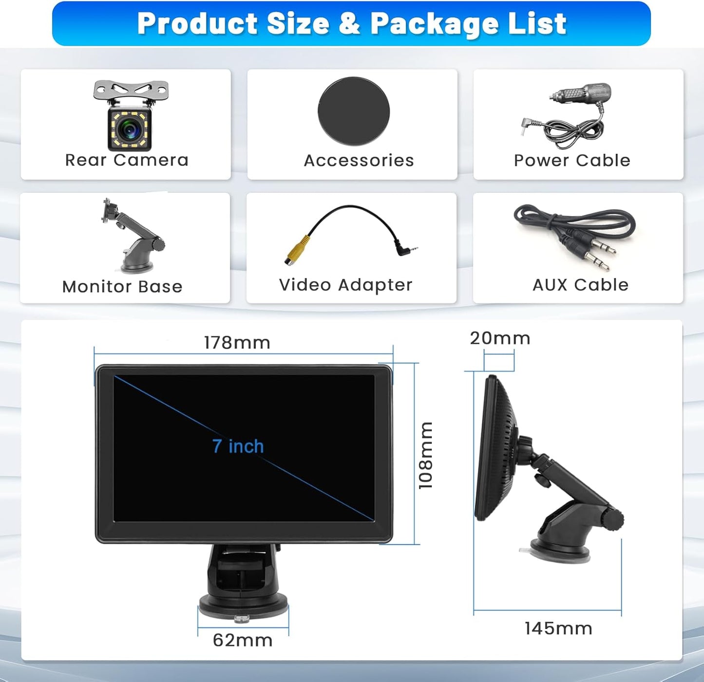 Portable Car Stereo Wireless Carplay Screen Android Auto Screen for Car, 7 Inch Touch Screen Portable Carplay Screen with Bluetooth 5.1, AUX/USB, Live Navigation, Voice Control