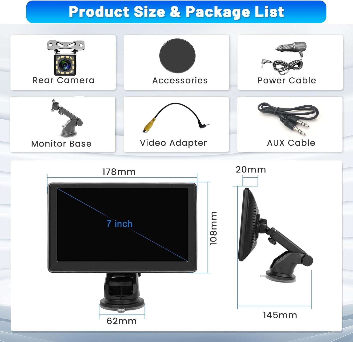 Portable Car Stereo Wireless Carplay Screen Android Auto Screen for Car, 7 Inch Touch Screen Portable Carplay Screen with Bluetooth 5.1, AUX/USB, Live Navigation, Voice Control