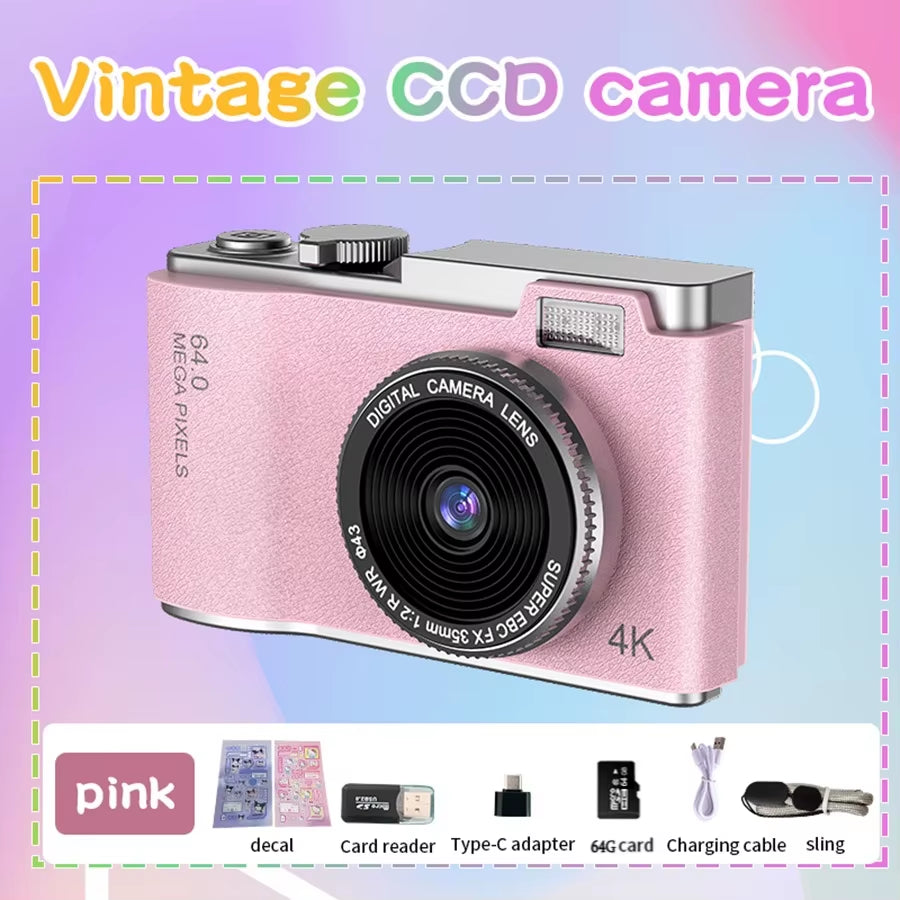 Digital Camera 4K HD Kid Camera 48MP Autofocus Vlogging Camera 2.4 Inch Retro Fashion Portable Video Camcorder for Beginners