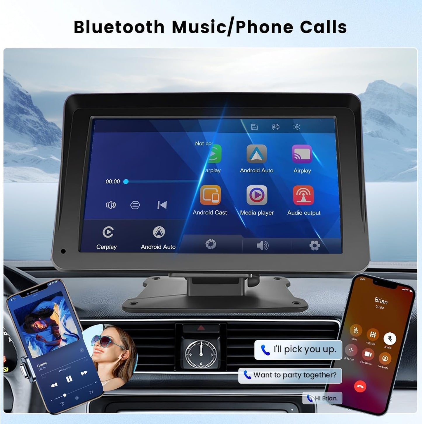 Wireless Carplay Screen, 7" Portable Car Stereo & Car Radio with Apple Carplay, Android Auto, HD Touchscreen, Bluetooth, Mirrorlink, Voice Control, FM Transmission, GPS, TF Card, AUX