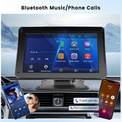 Wireless Carplay Screen, 7" Portable Car Stereo & Car Radio with Apple Carplay, Android Auto, HD Touchscreen, Bluetooth, Mirrorlink, Voice Control, FM Transmission, GPS, TF Card, AUX
