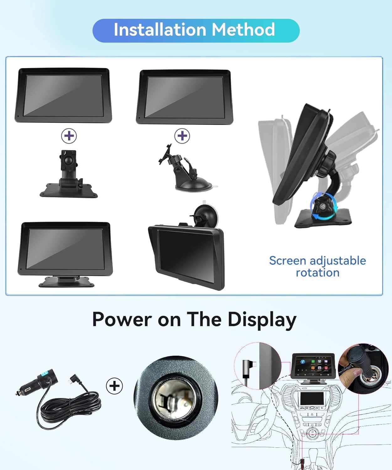 Wireless Carplay Screen, 7" Portable Car Stereo & Car Radio with Apple Carplay, Android Auto, HD Touchscreen, Bluetooth, Mirrorlink, Voice Control, FM Transmission, GPS, TF Card, AUX