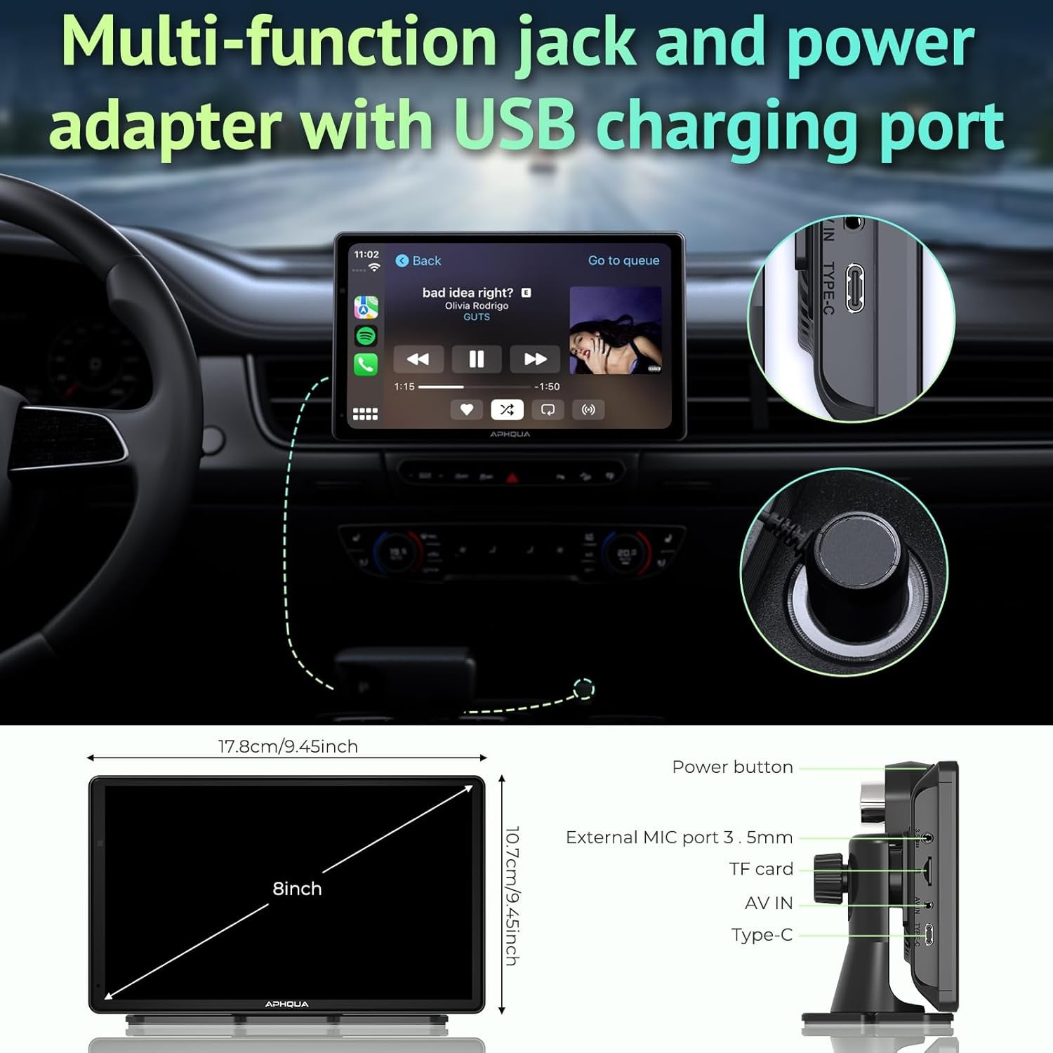Carplay Screen for Car, 7'' Wireless App-Le Carplay & Android Auto Car Stereo, Portable Car Play Touch Screen Digital Media Receivers with GPS Navigation/Mirror Link/Bluetooth/Fm/Aux/Usb