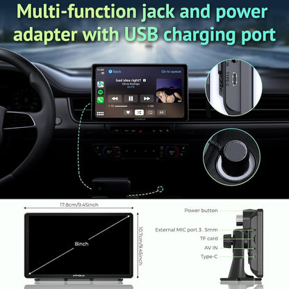 Carplay Screen for Car, 7'' Wireless App-Le Carplay & Android Auto Car Stereo, Portable Car Play Touch Screen Digital Media Receivers with GPS Navigation/Mirror Link/Bluetooth/Fm/Aux/Usb