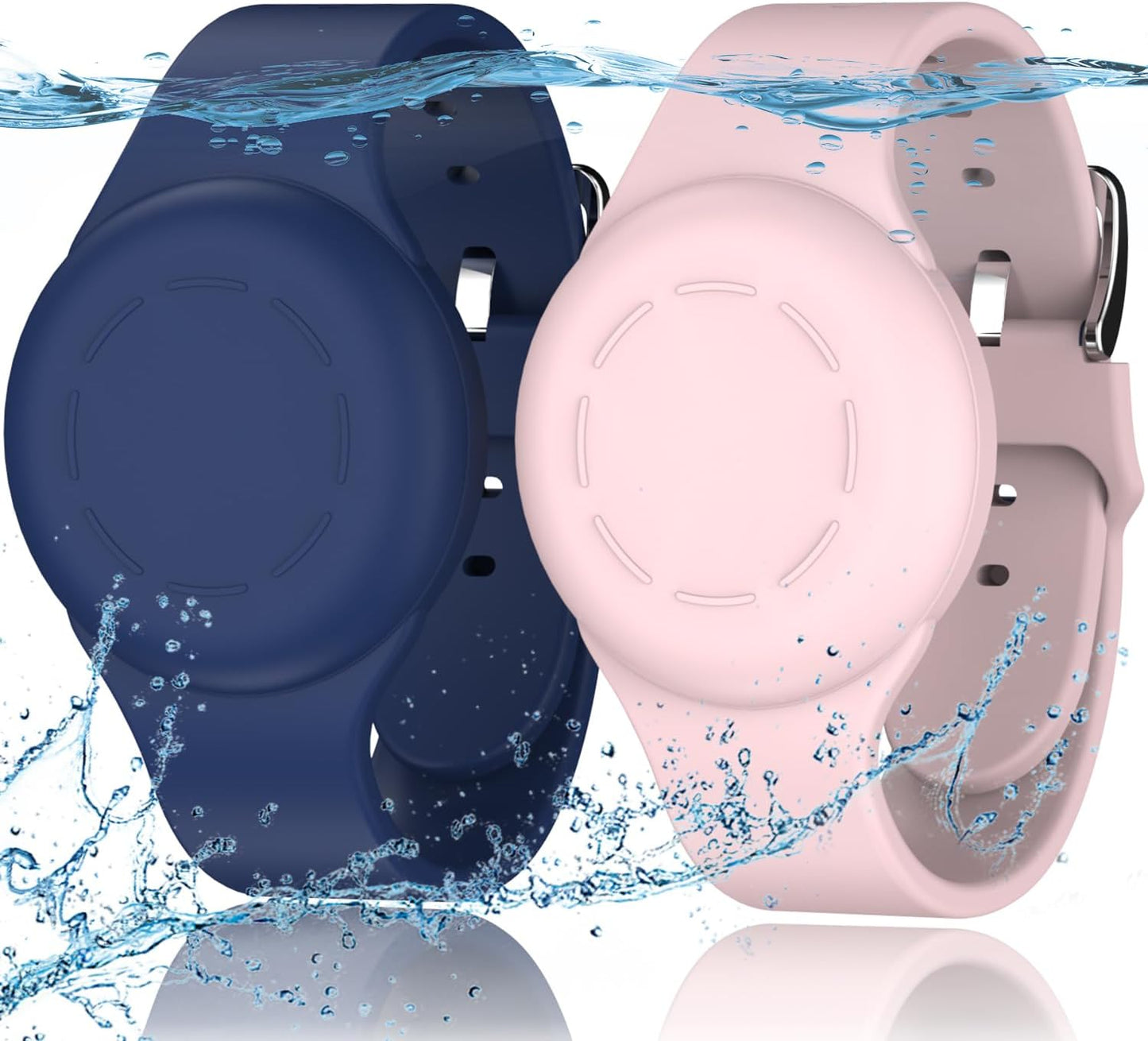 Waterproof Air Tag Bracelets for Kids [2 Pack] Compatible with Apple Air Tag Finders with Soft Silicone,Anti Lost GPS Item Finders Case Cover for Kids,Night Blue/Pink