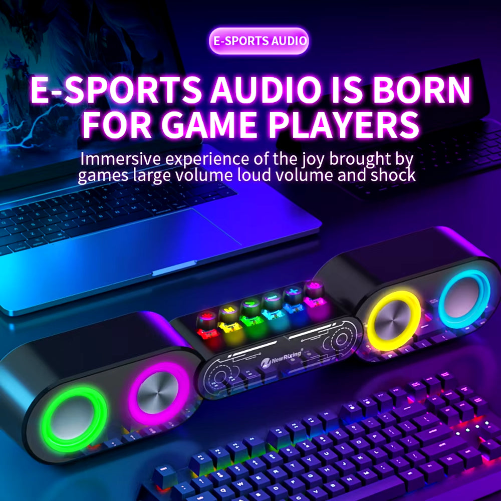 Rechargeable Wooden Alarm Clock with Bluetooth Soundbar Subwoofer Speaker and FM Radio for Home or E-Sport Game Room Decoration