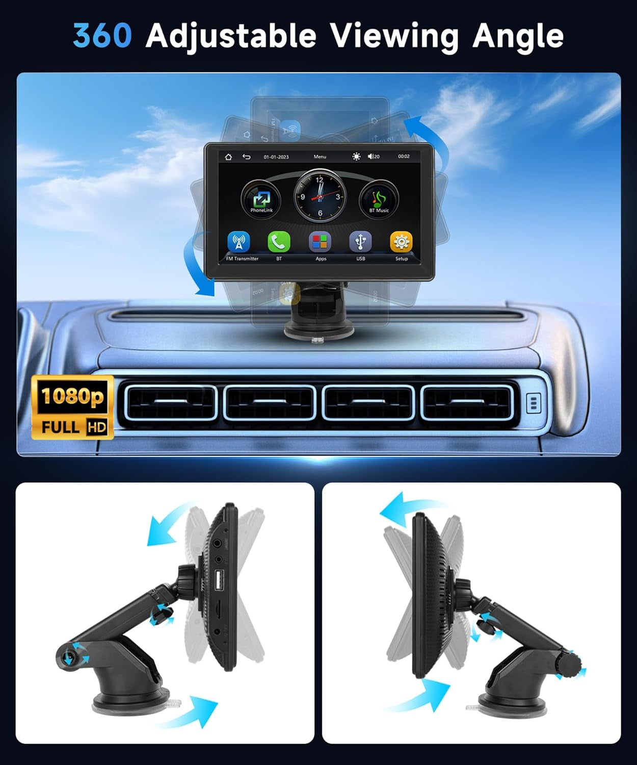 7 Inch Portable Car Play Stereo Touch Screen  Portable Carplay Car Radio with Wireless Android Auto Airplay Android Cast, Bluetooth, GPS Navigation, FM Transmit, AUX, Voice Control