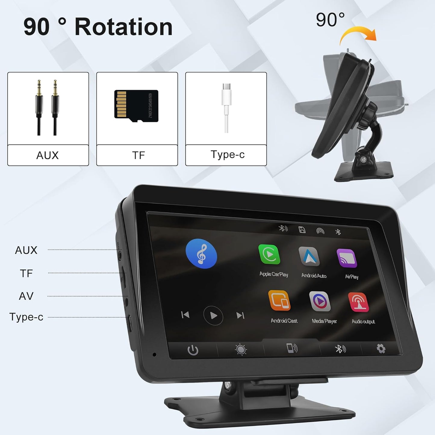 Portable Car Radio Wireless Carplay Screen Android Auto Screen,  7 Inch Touchscreen Bluetooth Portable Car Radio with FM Transmitter Voice Control