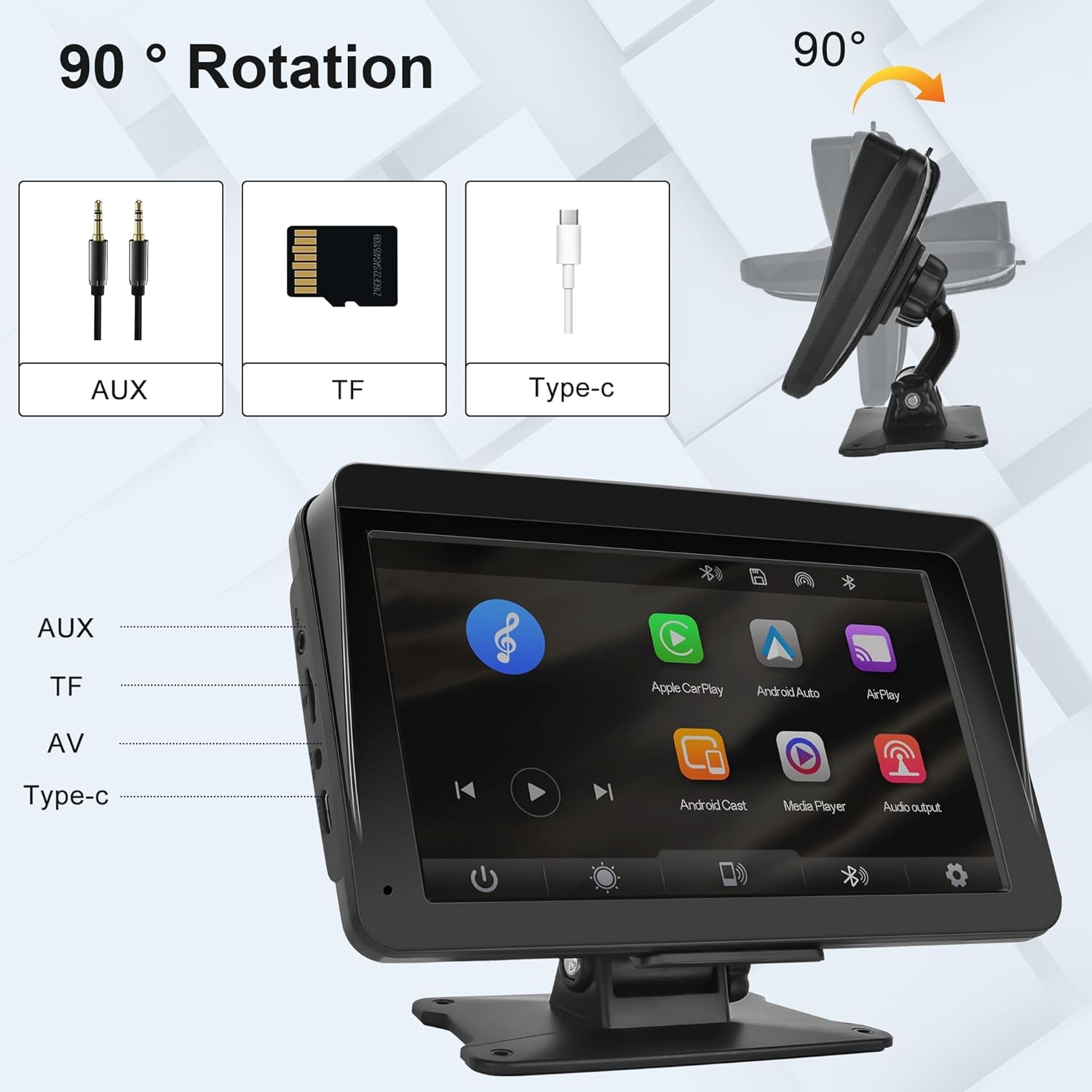 Portable Car Radio Wireless Carplay Screen Android Auto Screen,  7 Inch Touchscreen Bluetooth Portable Car Radio with FM Transmitter Voice Control