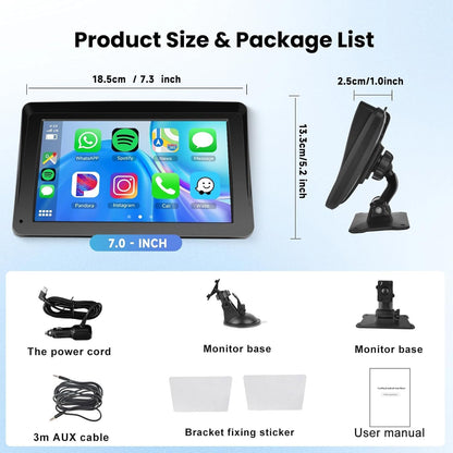 Wireless Carplay Screen, 7" Portable Car Stereo & Car Radio with Apple Carplay, Android Auto, HD Touchscreen, Bluetooth, Mirrorlink, Voice Control, FM Transmission, GPS, TF Card, AUX
