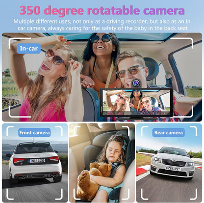 2025  W903 9.3" 4K Dash Cam with Wireless Carplay – Dual Front/Rear Camera, Loop Recording, Bluetooth, Mirror Link, GPS, Siri, Dashboard Mounted, Night Vision, Universal Car/Truck/Motorhome