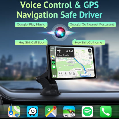 Carplay Screen for Car, 7'' Wireless App-Le Carplay & Android Auto Car Stereo, Portable Car Play Touch Screen Digital Media Receivers with GPS Navigation/Mirror Link/Bluetooth/Fm/Aux/Usb