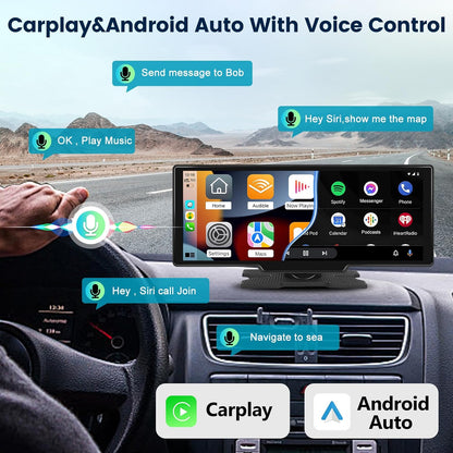 Apple Car Play Screen 10.3 Inch Carplay Screen Portable IPS Car Touchscreen Unit, Wireless Android Auto FM Transmission Bluetooth for 7V-32V Vehicles +AHD Reverse Camera +64G TF Card
