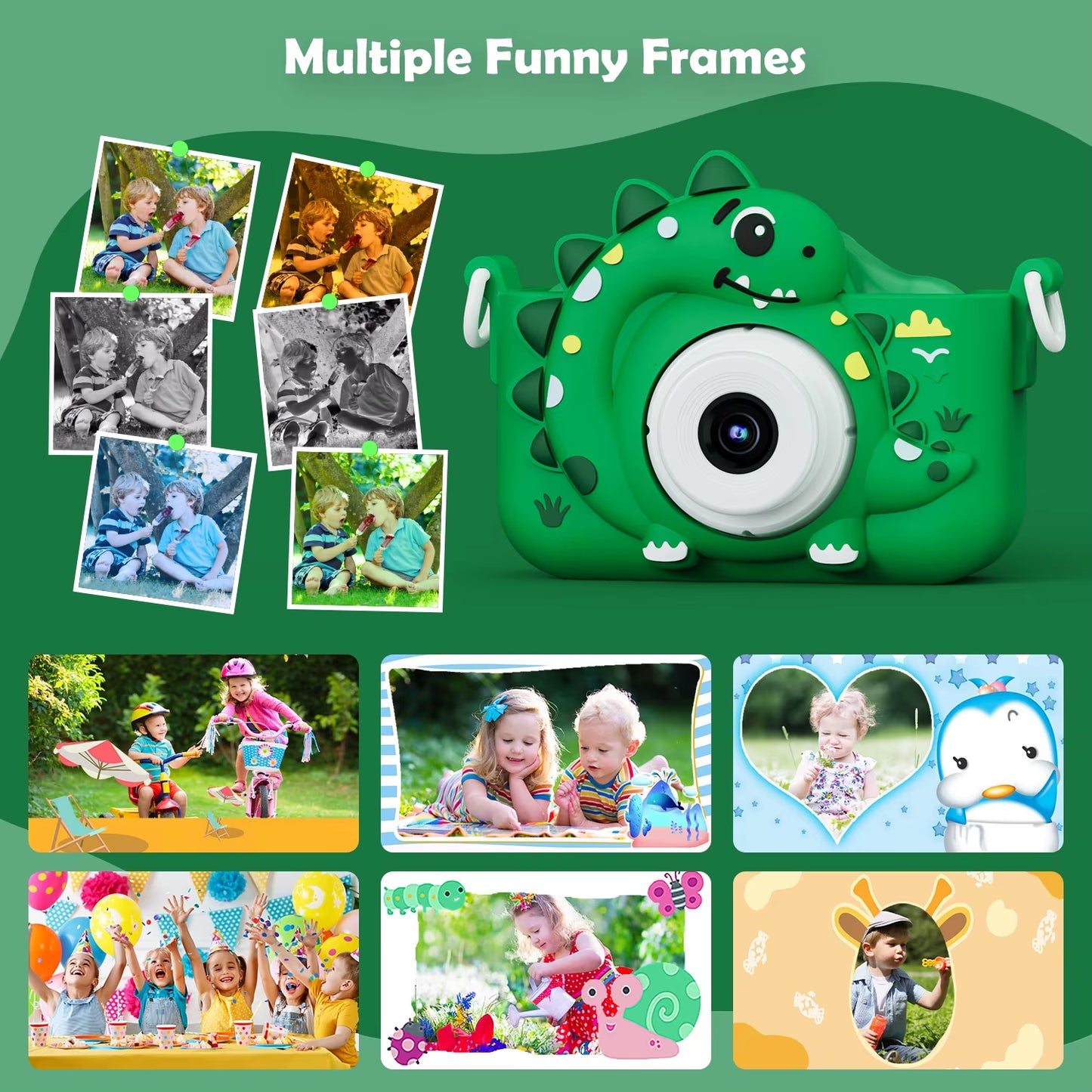Kids Digital Camera with 32GB Card Dinosaur Mini Camera Toys 1080P HD Vlogging Photography Camera for Christmas Birthday Gifts
