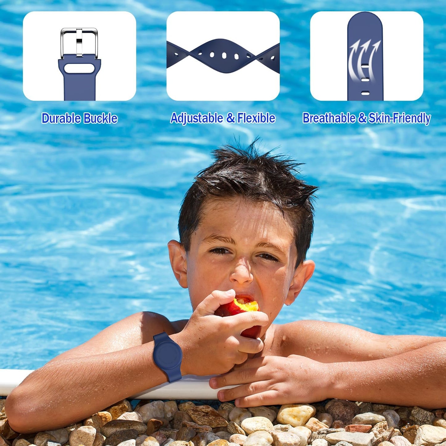 Waterproof Air Tag Bracelets for Kids [2 Pack] Compatible with Apple Air Tag Finders with Soft Silicone,Anti Lost GPS Item Finders Case Cover for Kids,Night Blue/Pink