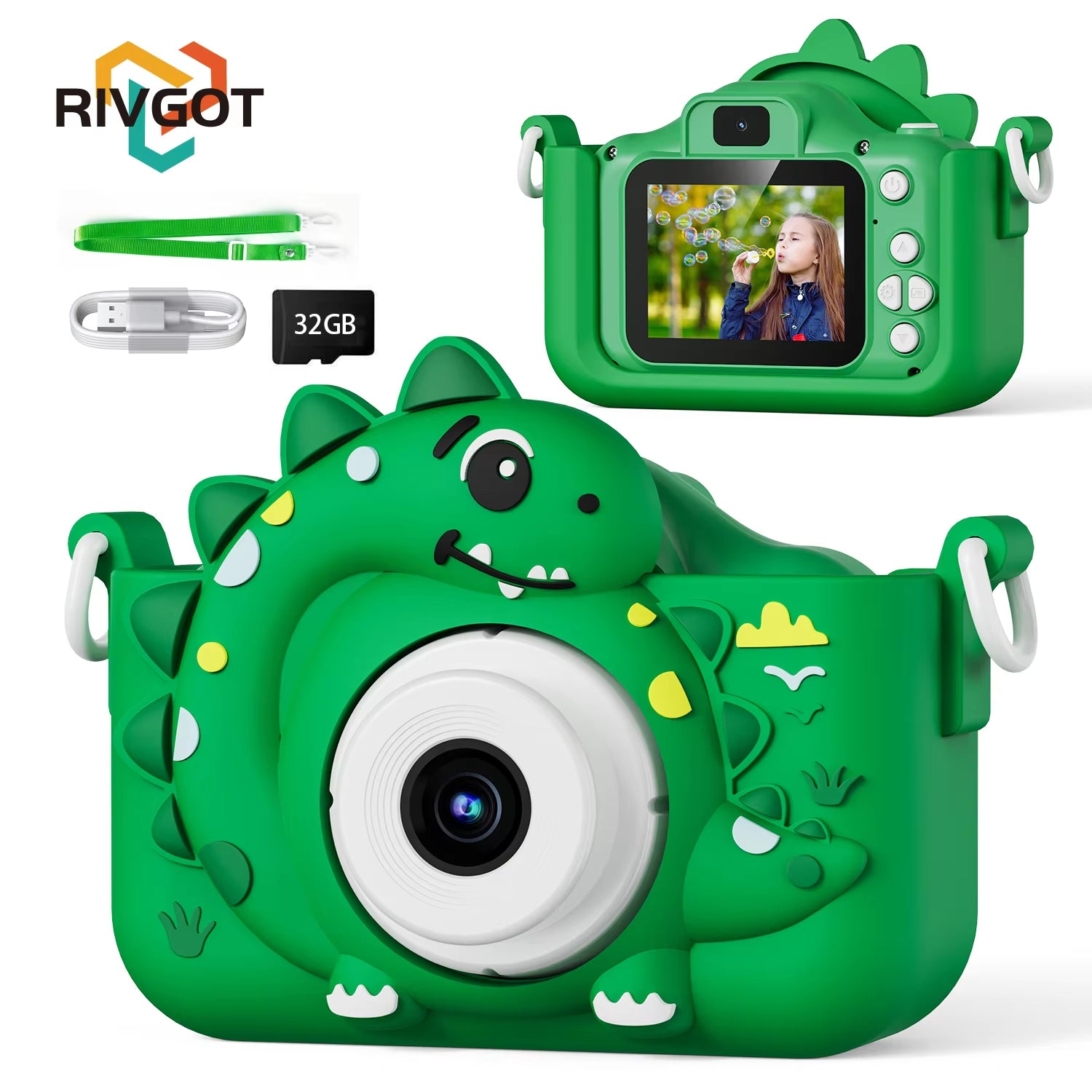 Kids Digital Camera with 32GB Card Dinosaur Mini Camera Toys 1080P HD Vlogging Photography Camera for Christmas Birthday Gifts