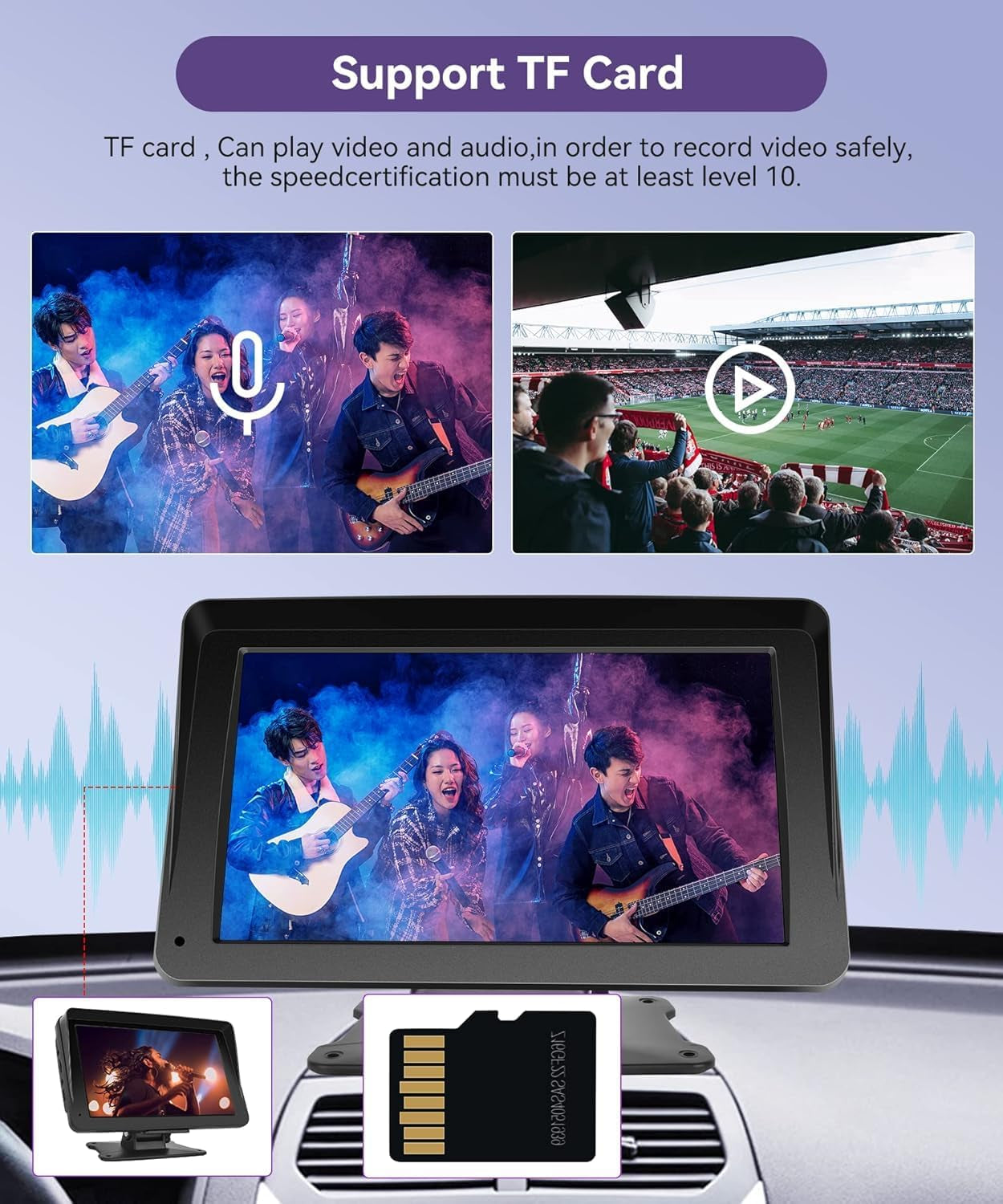 Wireless Carplay Screen, 7" Portable Car Stereo & Car Radio with Apple Carplay, Android Auto, HD Touchscreen, Bluetooth, Mirrorlink, Voice Control, FM Transmission, GPS, TF Card, AUX