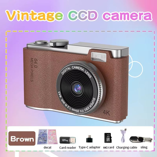 Digital Camera 4K HD Kid Camera 48MP Autofocus Vlogging Camera 2.4 Inch Retro Fashion Portable Video Camcorder for Beginners
