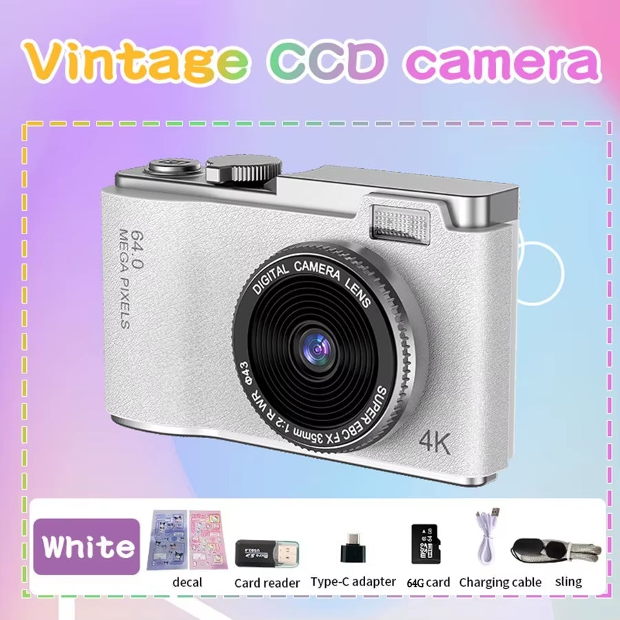 Digital Camera 4K HD Kid Camera 48MP Autofocus Vlogging Camera 2.4 Inch Retro Fashion Portable Video Camcorder for Beginners