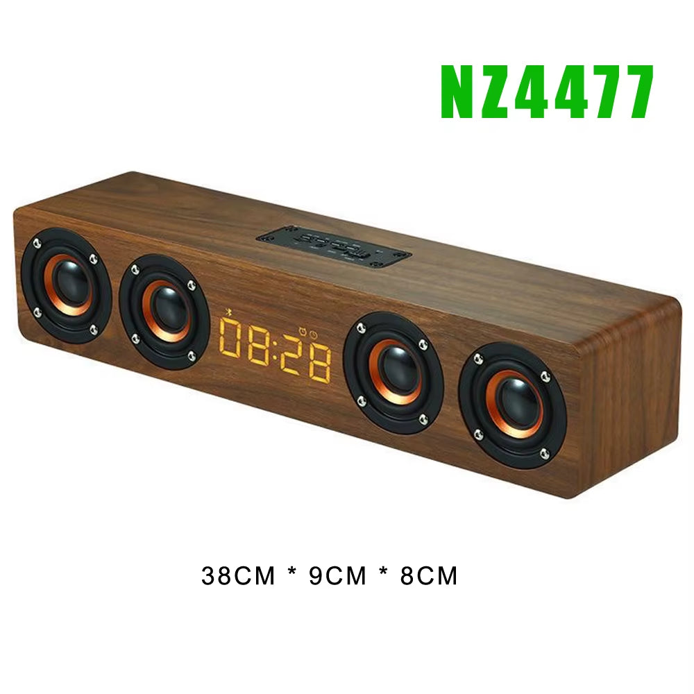 Rechargeable Wooden Alarm Clock with Bluetooth Soundbar Subwoofer Speaker and FM Radio for Home or E-Sport Game Room Decoration